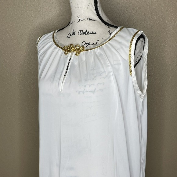Vintage White Nylon Nightgown Gold Trim Full Length Sz L Sleeveless‎ Women’s - Picture 2 of 10